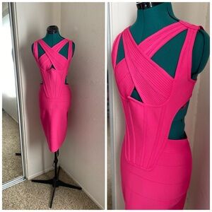 NWT Sesidy Hot Pink Bandage Backless Cocktail  Dress Size L